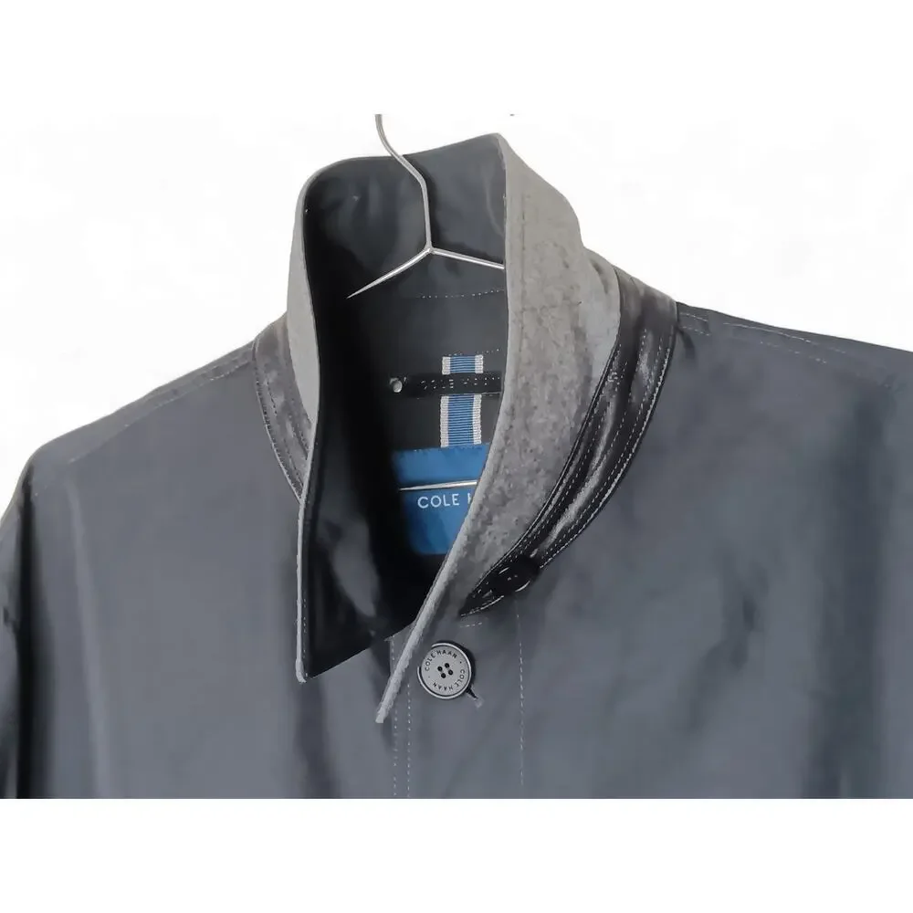 Cole Haan Men's Black Lightweight Trench Coat Size XL Water Resistant Button